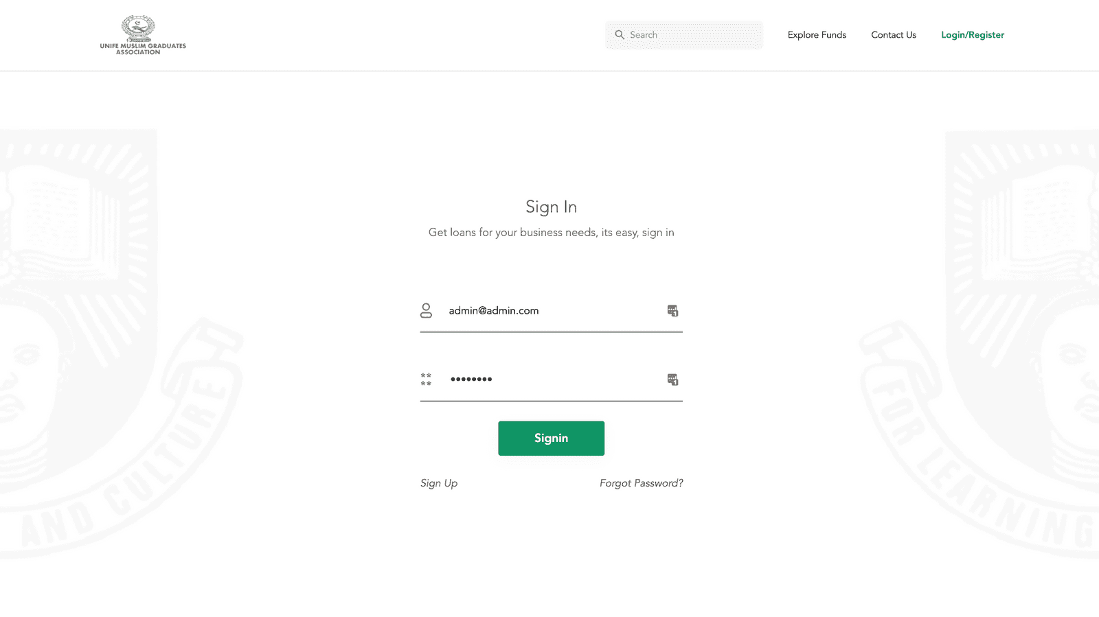 UNIFEMGA login page